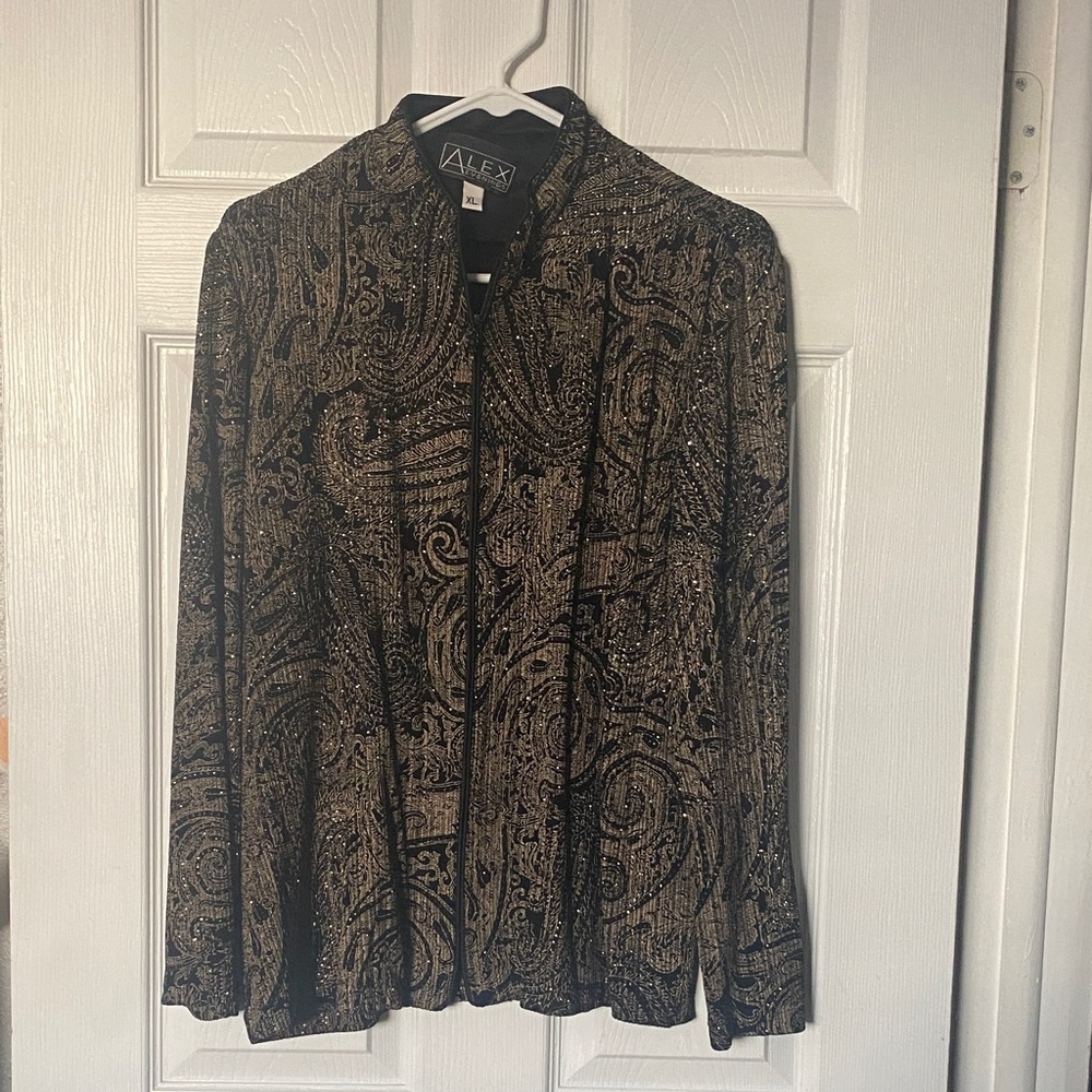 Alex Evenings Black and Gold Patterned Top